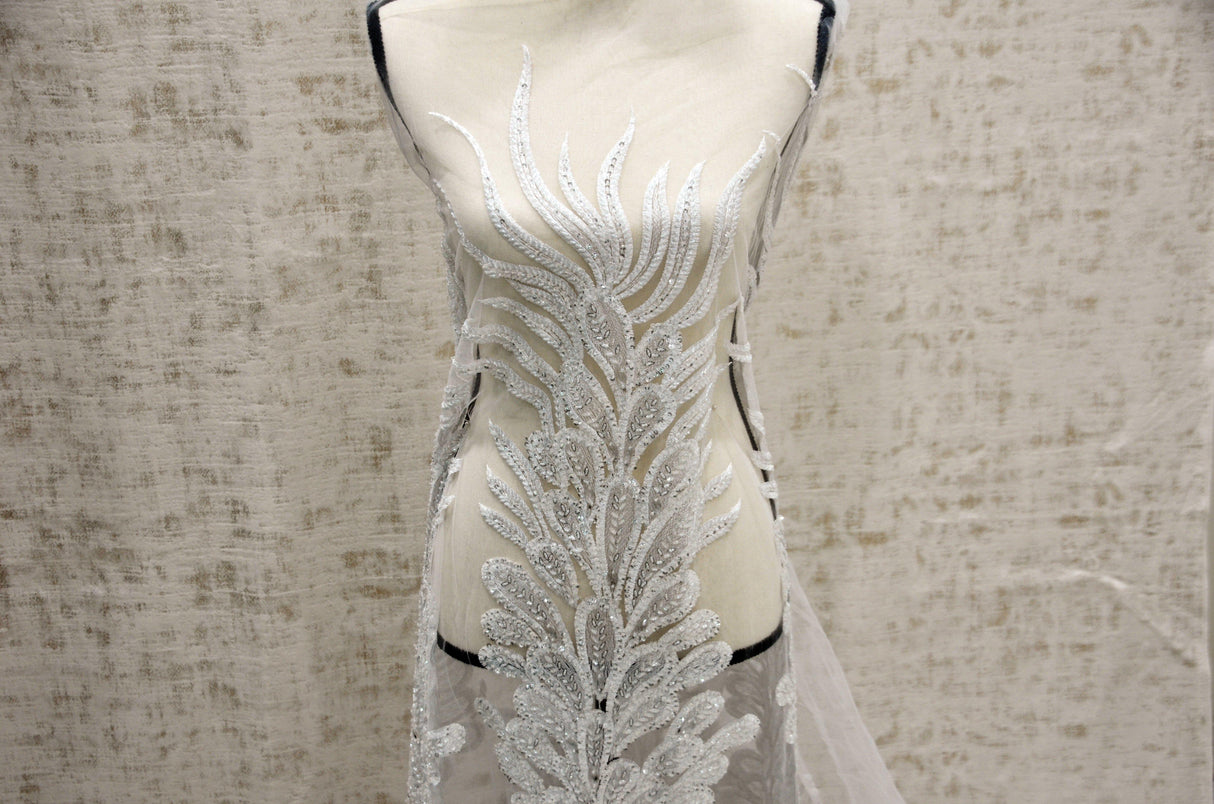 White Bridal Lace Fabric | E15170 | White Embroidery Lace Fabric | 50" Wide | Wedding Beaded Lace Fabric | Fabric mytextilefabric