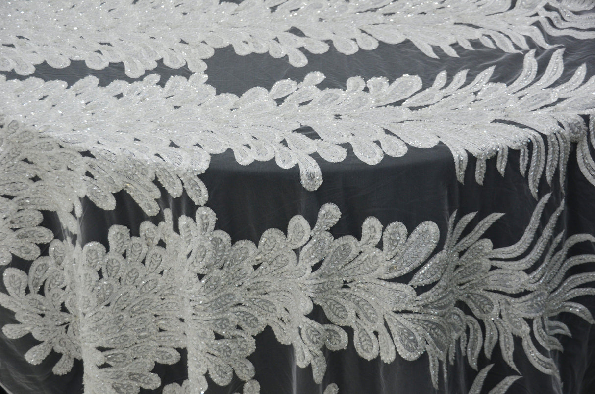 White Bridal Lace Fabric | E15170 | White Embroidery Lace Fabric | 50" Wide | Wedding Beaded Lace Fabric | Fabric mytextilefabric