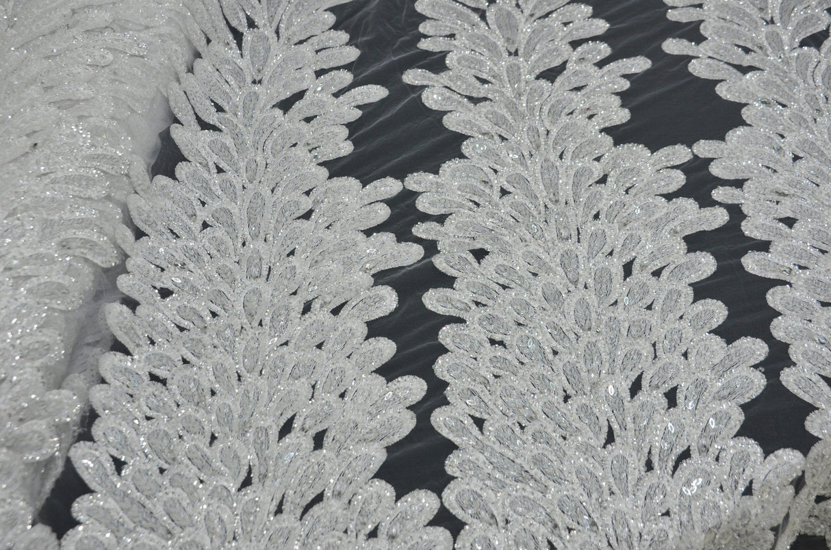 White Bridal Lace Fabric | E15170 | White Embroidery Lace Fabric | 50" Wide | Wedding Beaded Lace Fabric | Fabric mytextilefabric