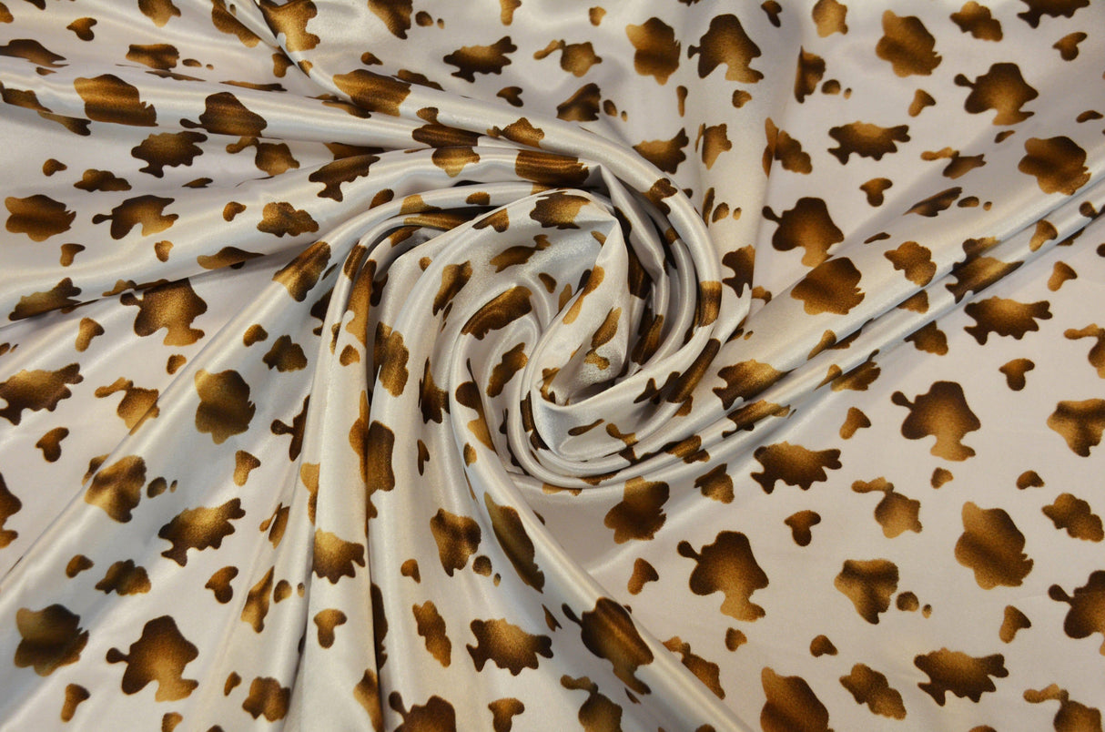 Small Brown Cow Satin Print Fabric | Brown Calf Charmeuse Satin | 60" Wide | Fabric mytextilefabric Yards Small Brown Calf