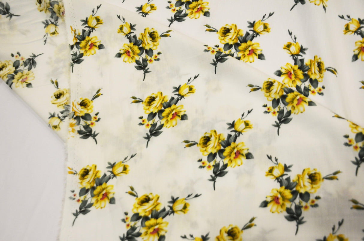Love Flower Rayon Challis Fabric by the Continuous Yard | 60" Wide | Floral Rayon Challis Fabric | Rayon Challis for Dresses and Skirts | Fabric mytextilefabric 3"x3" Sample Swatch Cream