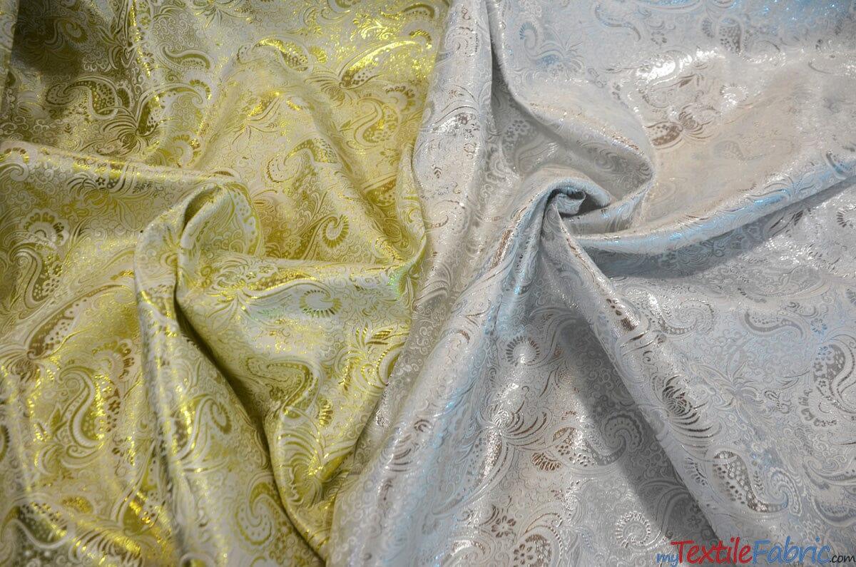 Oriental Metallic Paisley Brocade | 58" Wide | Silver and Gold Metallic Paisley Brocade | Fabric mytextilefabric