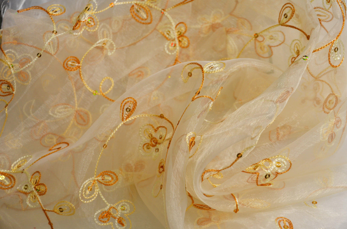 Dahlia Organza Embroidery Fabric | Embroidered Floral Sheer with Sequins Embellishment | 54" Wide | Multiple Colors | Fabric mytextilefabric