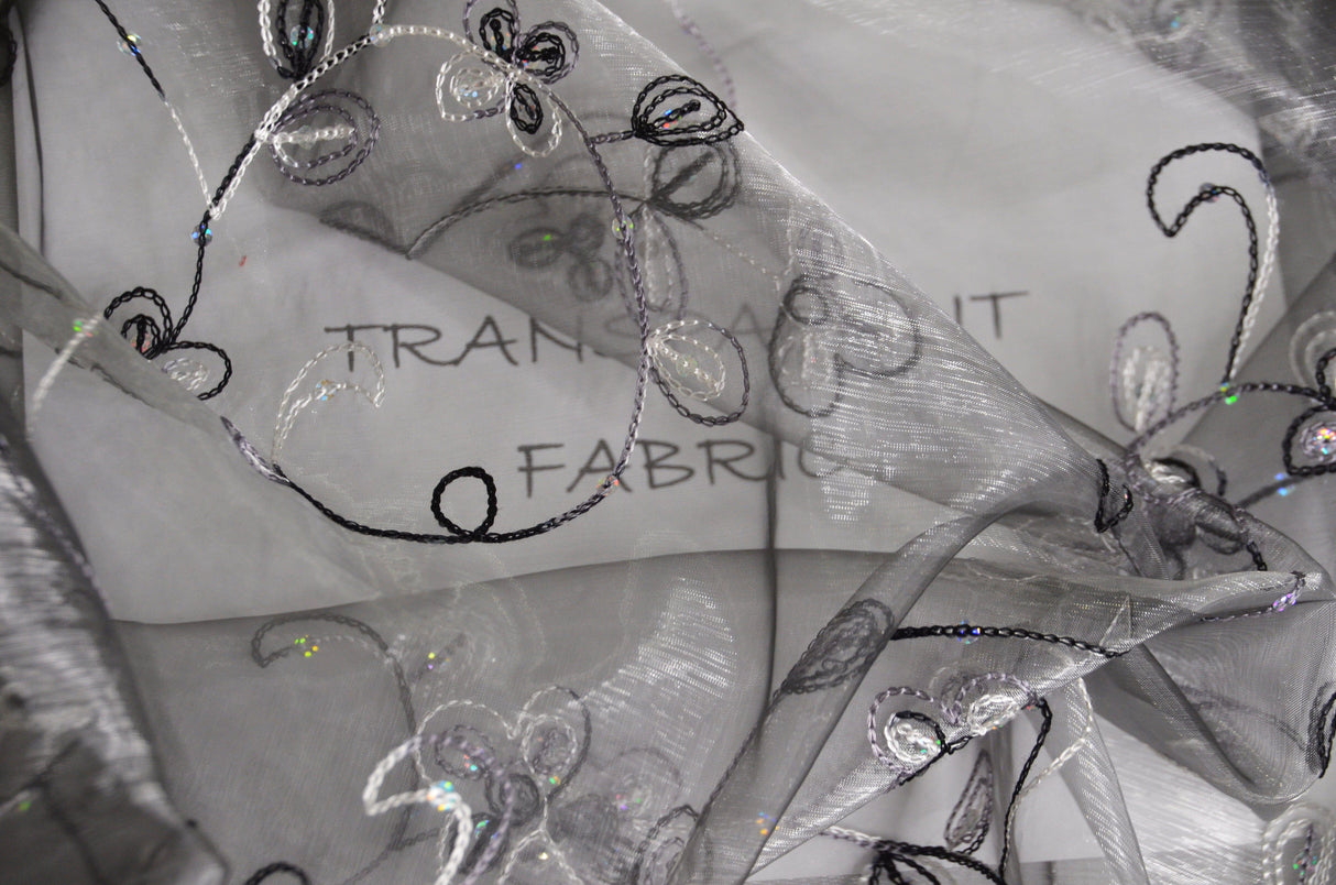 Dahlia Organza Embroidery Fabric | Embroidered Floral Sheer with Sequins Embellishment | 54" Wide | Multiple Colors | Fabric mytextilefabric