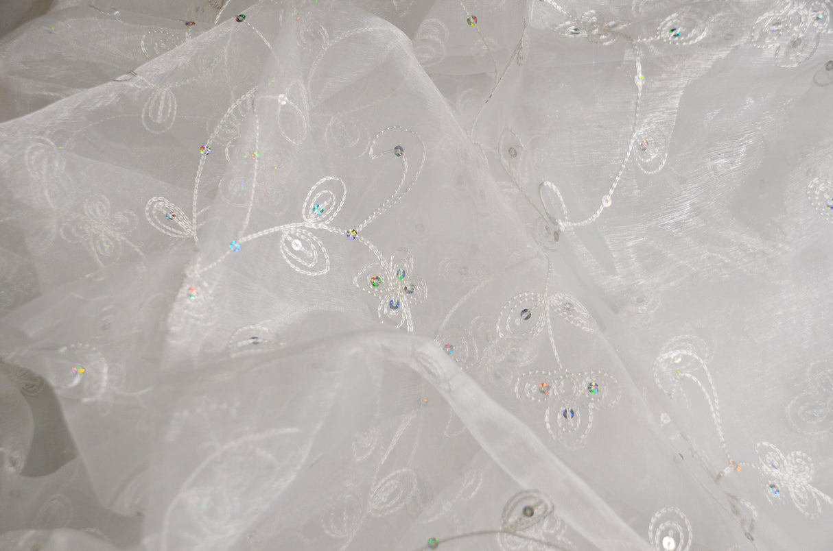 Dahlia Organza Embroidery Fabric | Embroidered Floral Sheer with Sequins Embellishment | 54" Wide | Multiple Colors | Fabric mytextilefabric