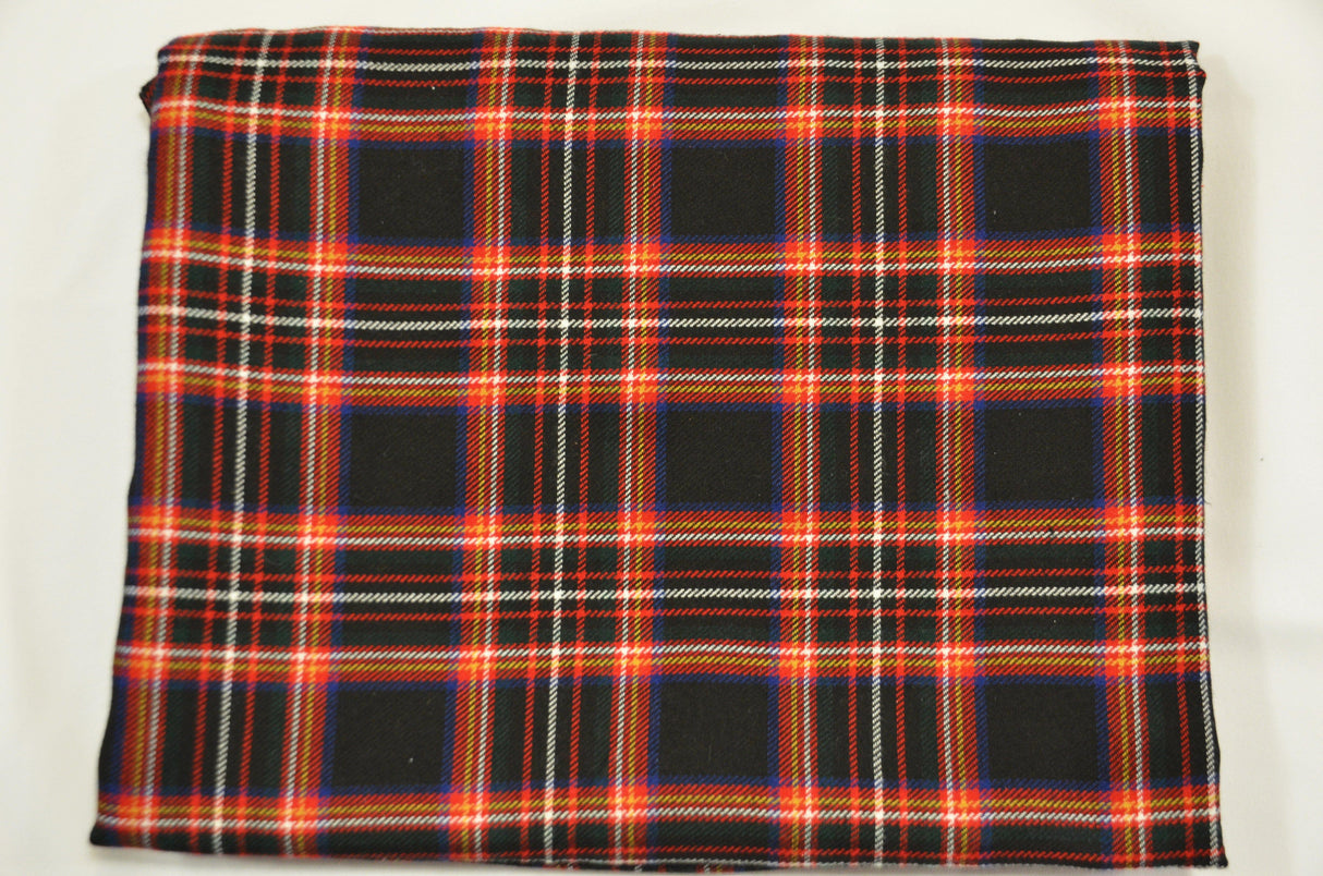 Irish Black Tartan Fabric | Black and Red Plaid Checker | 60" Wide | Poly Rayon Kilt | Decor, Napkins, Scarves, Costumes, Blanket, Face Mask, Kilt | My Textile Fabric 3"x3" Sample Swatch Irish Black