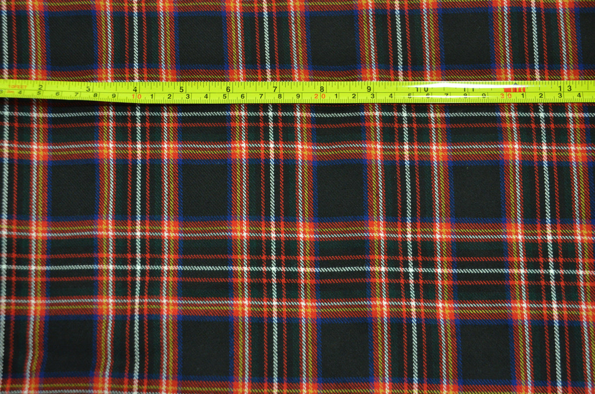 Irish Black Tartan Fabric | Black and Red Plaid Checker | 60" Wide | Poly Rayon Kilt | Decor, Napkins, Scarves, Costumes, Blanket, Face Mask, Kilt | My Textile Fabric