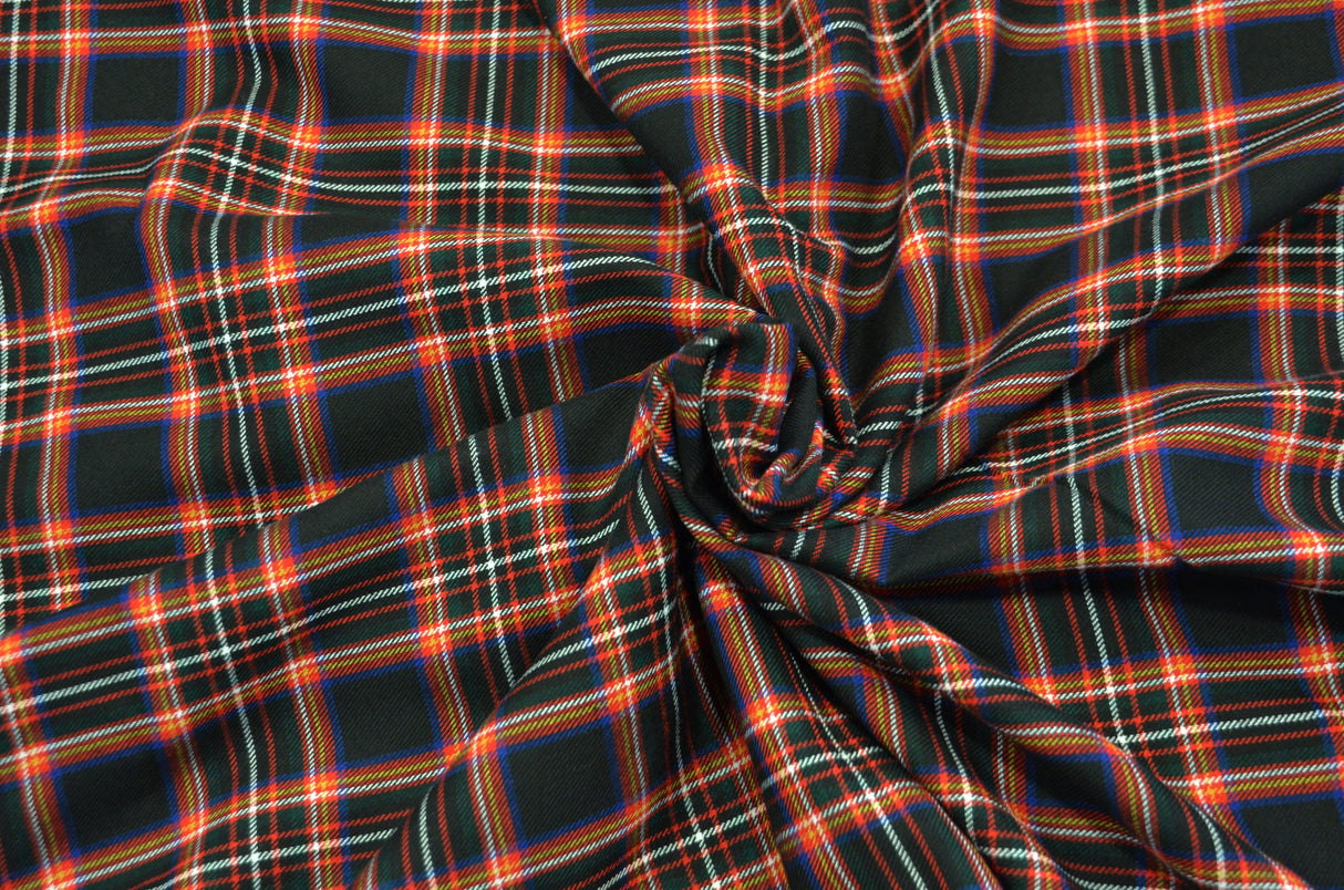 Irish Black Tartan Fabric | Black and Red Plaid Checker | 60" Wide | Poly Rayon Kilt | Decor, Napkins, Scarves, Costumes, Blanket, Face Mask, Kilt | My Textile Fabric