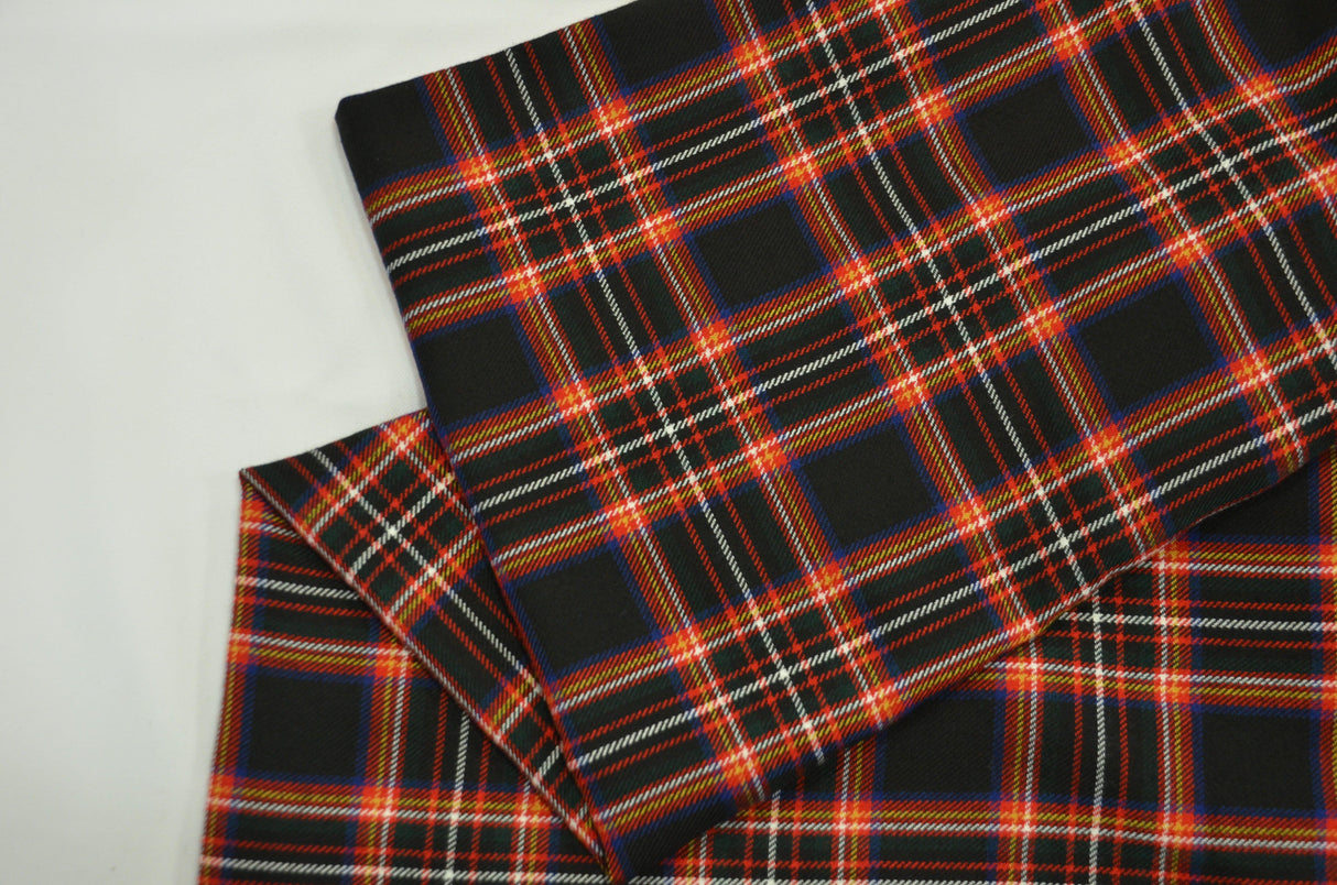 Irish Black Tartan Fabric | Black and Red Plaid Checker | 60" Wide | Poly Rayon Kilt | Decor, Napkins, Scarves, Costumes, Blanket, Face Mask, Kilt | My Textile Fabric Yards Irish Black