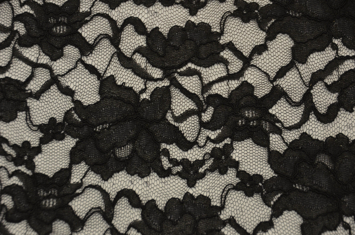 Black Lace Fabric | Double Sided Scalloped Lace in Black | Heavy Scallop Lace | 6 oz | 58/60" Wide | Fabric newtextilefabric