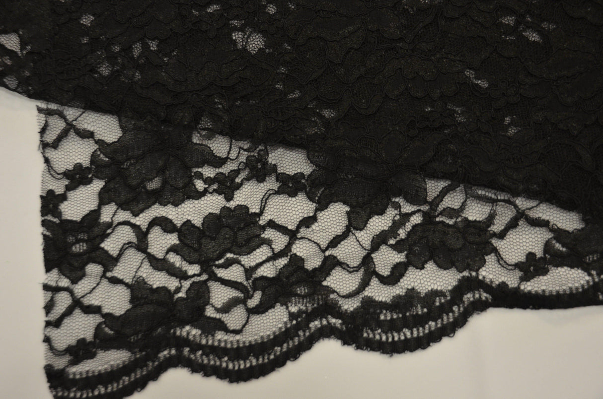 Black Lace Fabric | Double Sided Scalloped Lace in Black | Heavy Scallop Lace | 6 oz | 58/60" Wide | Fabric newtextilefabric 3"x3" Sample Swatch