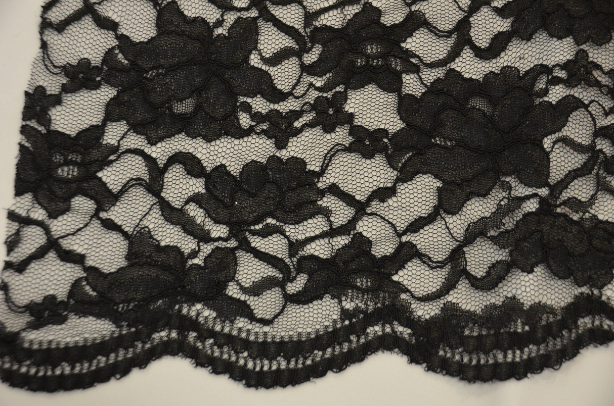 Black Lace Fabric | Double Sided Scalloped Lace in Black | Heavy Scallop Lace | 6 oz | 58/60" Wide | Fabric newtextilefabric