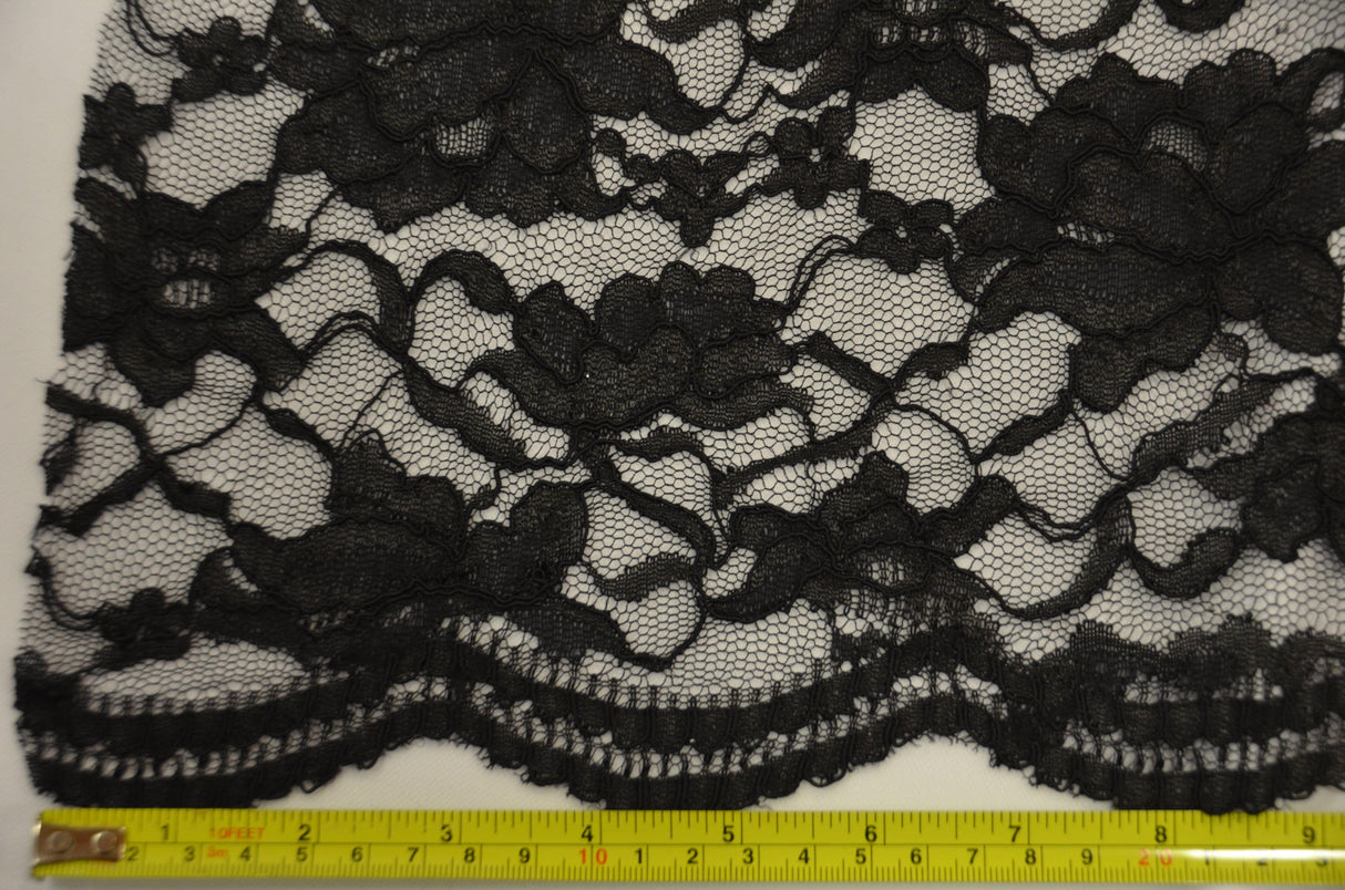 Black Lace Fabric | Double Sided Scalloped Lace in Black | Heavy Scallop Lace | 6 oz | 58/60" Wide | Fabric newtextilefabric