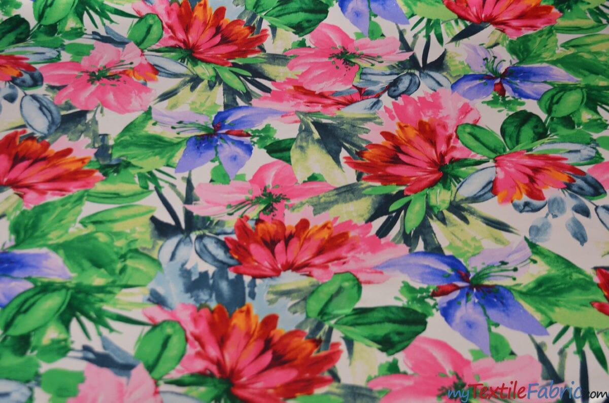 Flower Blossom Satin Print | Dull Satin Print | 60" Wide | 2 Colors | Floral Satin Print My Textile Fabric Yards Rose Petal Background