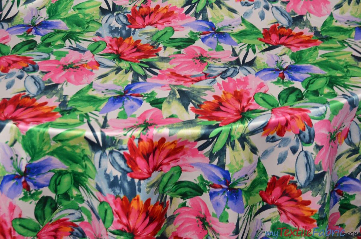 Flower Blossom Satin Print | Dull Satin Print | 60" Wide | 2 Colors | Floral Satin Print My Textile Fabric