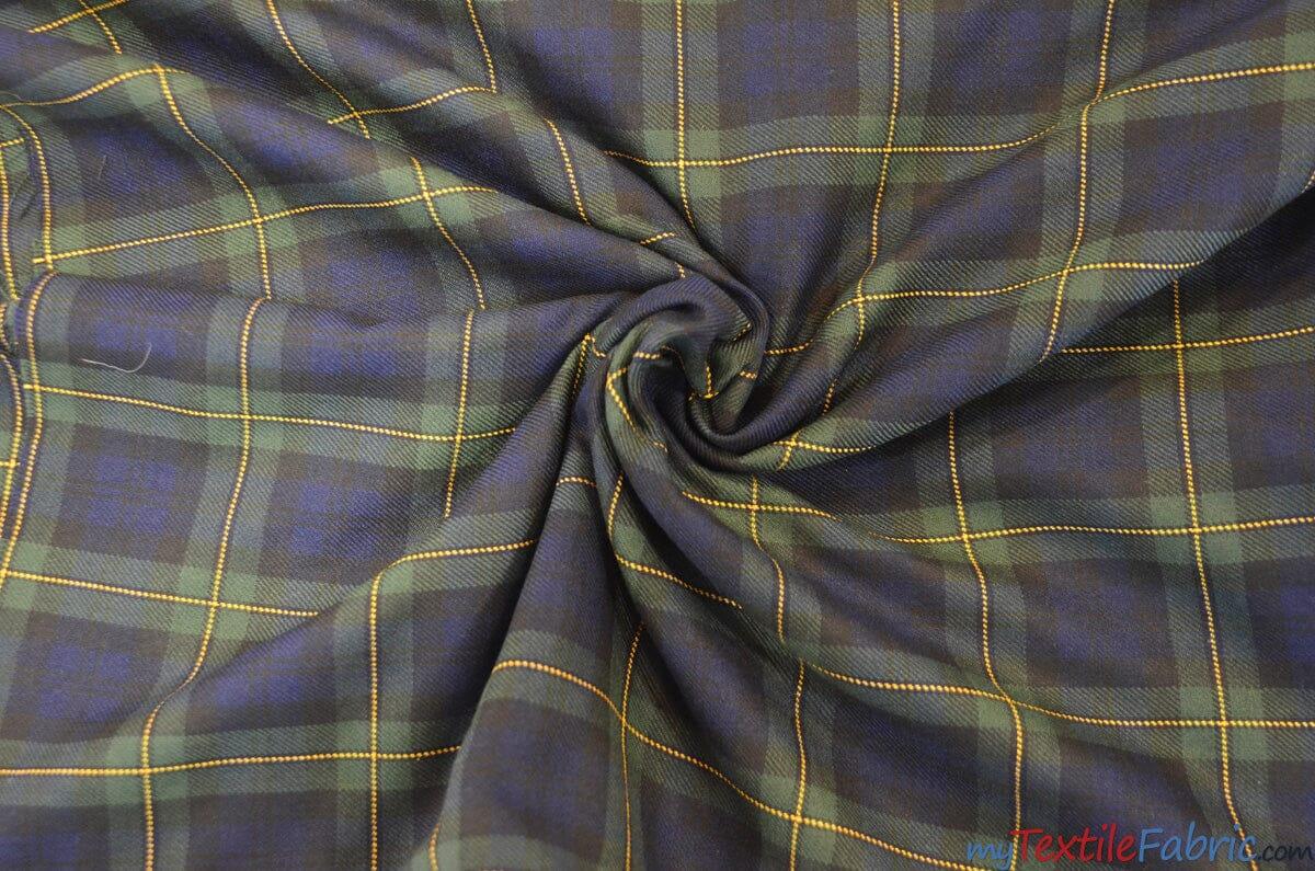 Green Blue Kilt Fabric | 60" Wide | Green Blue Tartan Fabric | Soft Poly Rayon Kilt | Decor, Napkins, Scarves, Costumes, Blanket, Face Mask, Kilt | My Textile Fabric Yards Green Blue