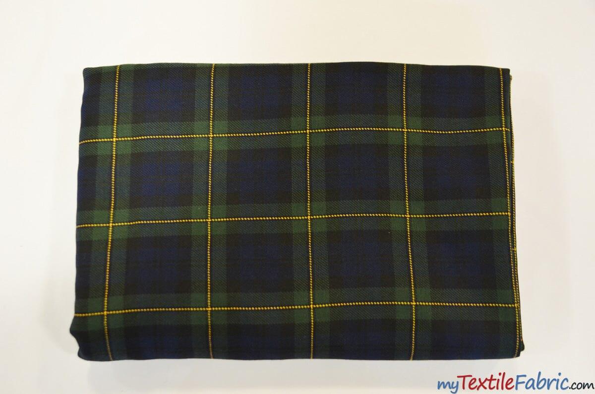 Green Blue Kilt Fabric | 60" Wide | Green Blue Tartan Fabric | Soft Poly Rayon Kilt | Decor, Napkins, Scarves, Costumes, Blanket, Face Mask, Kilt | My Textile Fabric