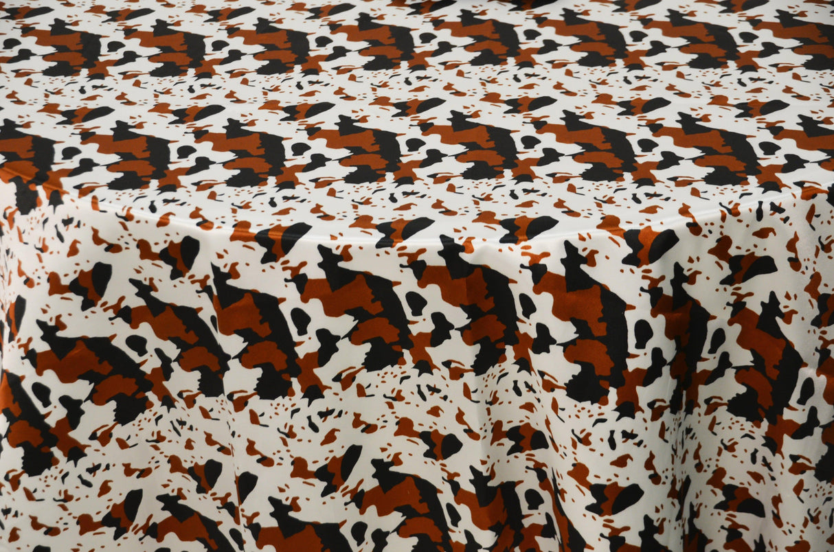 Black Brown Cow Satin Print Fabric | Black Brown Calf Charmeuse Satin | 60" Wide | Super Soft Satin Animal Print | Fabric mytextilefabric
