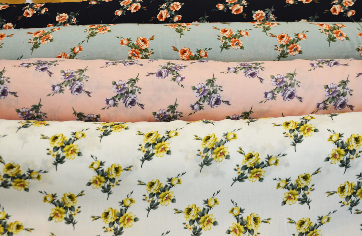 Love Flower Rayon Challis Fabric by the Continuous Yard | 60" Wide | Floral Rayon Challis Fabric | Rayon Challis for Dresses and Skirts | Fabric mytextilefabric