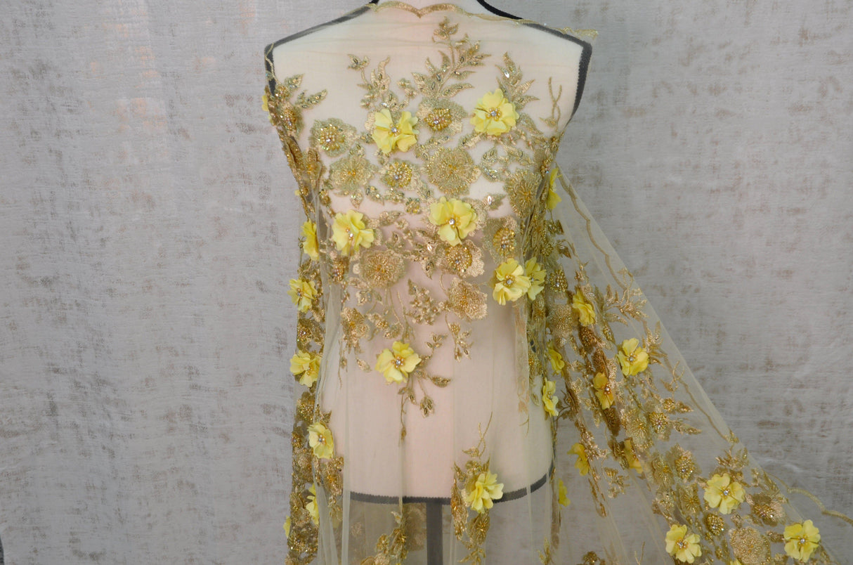 Gold Bridal Lace Fabric | EA3032 |Metallic Gold Embroidery Lace Fabric | 50" Wide | Wedding Beaded Lace Fabric | Fabric mytextilefabric