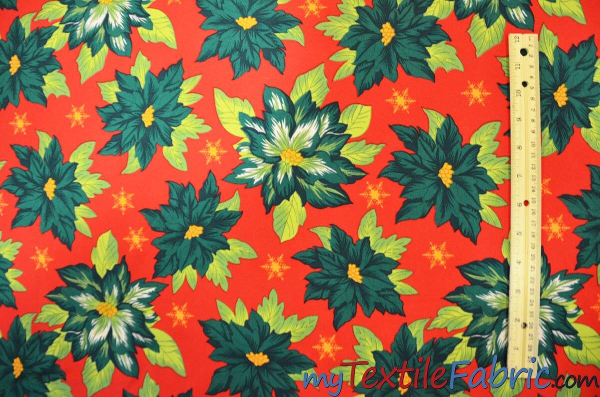 Polyester Poinsettia Christmas Floral Fabric | 60" Wide | Christmas Fabric | Polyester Printed Fabric | Fabric mytextilefabric