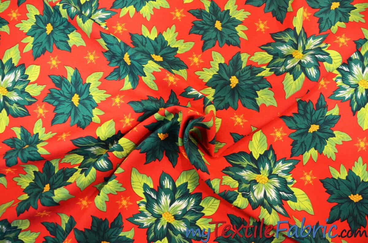 Polyester Poinsettia Christmas Floral Fabric | 60" Wide | Christmas Fabric | Polyester Printed Fabric | Fabric mytextilefabric