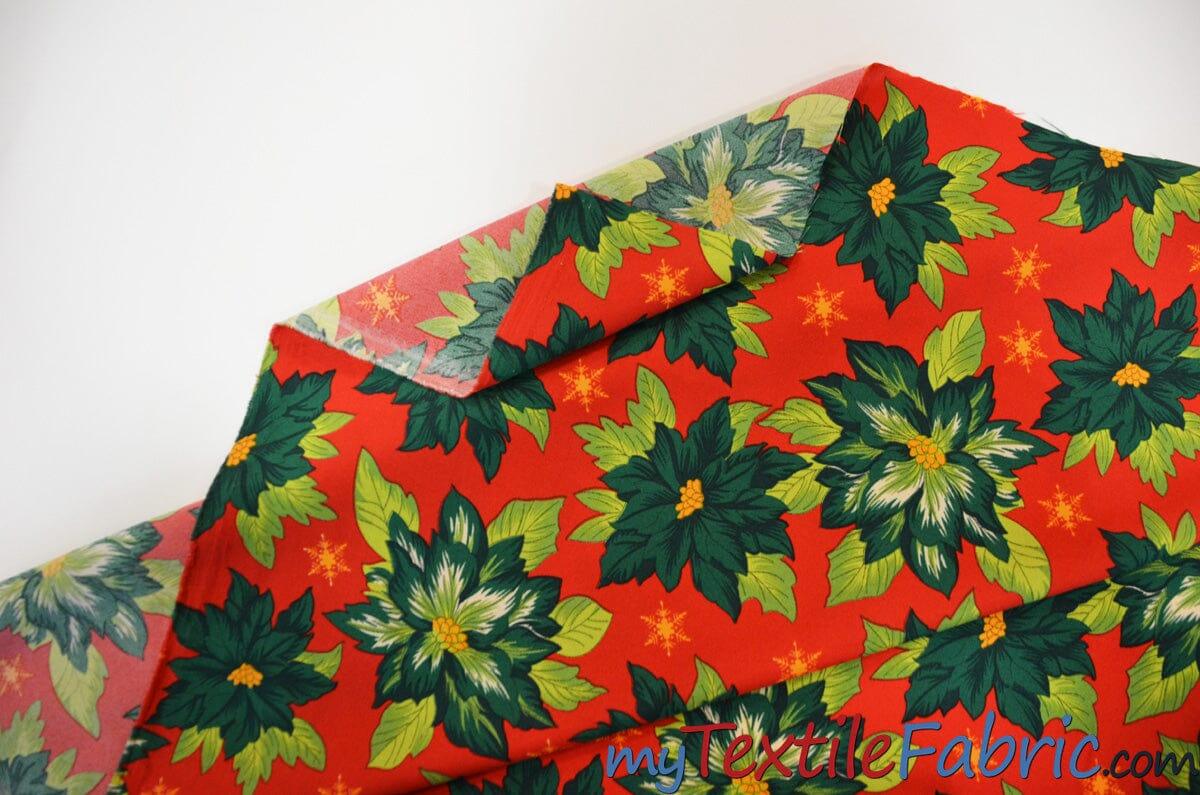 Polyester Poinsettia Christmas Floral Fabric | 60" Wide | Christmas Fabric | Polyester Printed Fabric | Fabric mytextilefabric