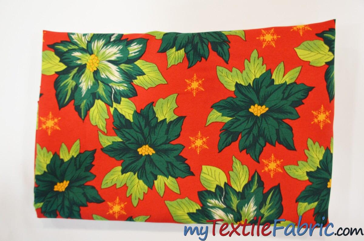 Polyester Poinsettia Christmas Floral Fabric | 60" Wide | Christmas Fabric | Polyester Printed Fabric | Fabric mytextilefabric
