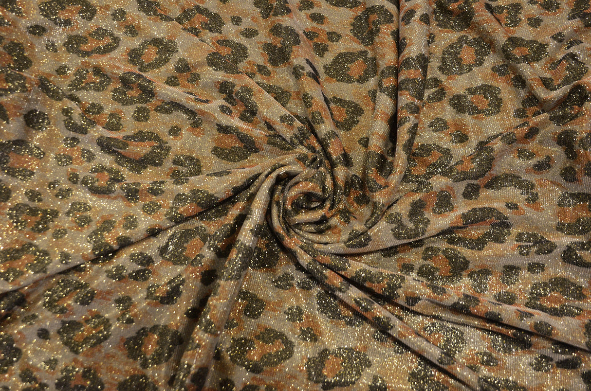 Stretch Glimmer Knit Fabric | 2 Way Stretch | 56" Wide | Metallic Glitter Spandex Knit Fabric | Fabric mytextilefabric Yards Tiger Animal Print