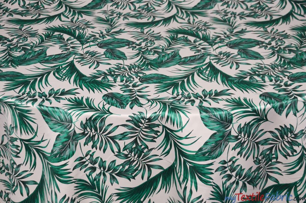 Tropical Paradise Satin Print | Dull Satin Print | 58/60" Wide | 2 Colors | Tropical Banana Print Fabric | My Textile Fabric Yards Champagne