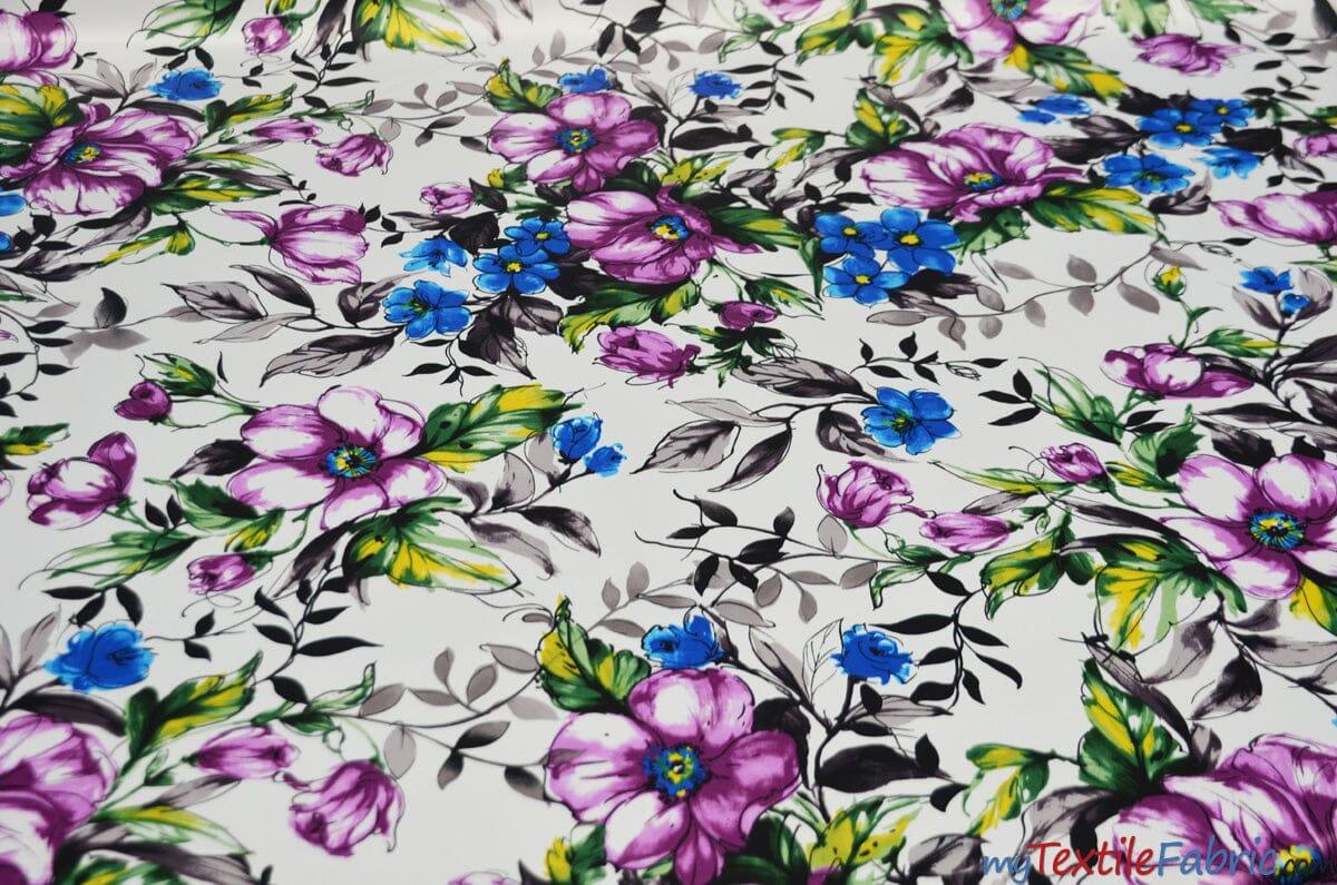 Watercolor Floral Satin Print | Dull Satin Print | 58/60" Wide | Floral Satin Print | My Textile Fabric