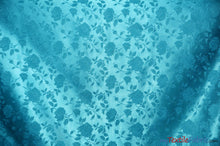 Load image into Gallery viewer, Satin Jacquard | Satin Flower Brocade | Sample Swatch 3&quot;x3&quot; | Fabric mytextilefabric Sample Swatches Aqua 

