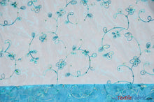 Load image into Gallery viewer, Dahlia Organza Embroidery Fabric | Embroidered Floral Sheer with Sequins Embellishment | 54&quot; Wide | Multiple Colors | Fabric mytextilefabric Yards Aqua 
