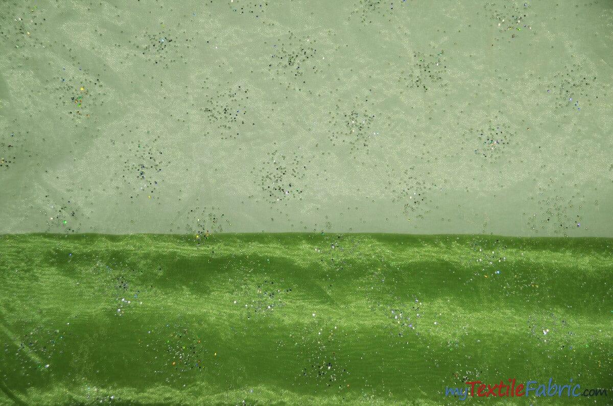 Sparkle Organza Fabric | Glitter Beads on Organza Fabric | 58" Wide | Fabric mytextilefabric Yards Avocado