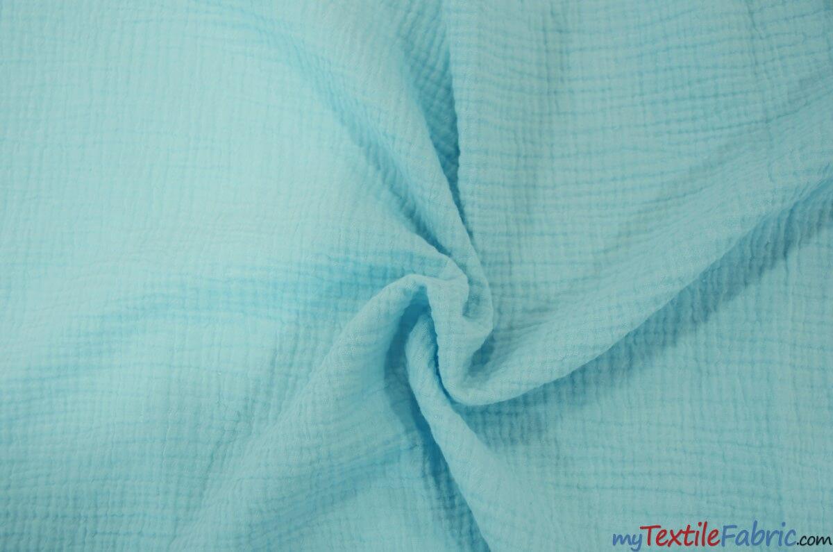 Double Layer Cotton Gauze Fabric | Soft Double Layer Muslin | 48" Wide | Double Cotton Gauze Fabric | Fabric mytextilefabric Yards Baby Blue