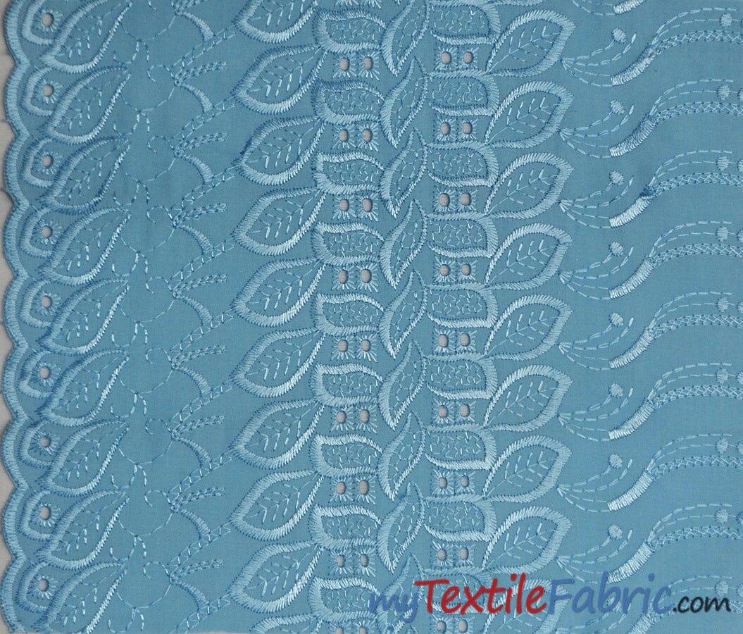 Polyester Cotton Eyelet Embroidery | One Side Scallop | 45" Wide | Multiple Colors | Fabric mytextilefabric Yards Baby Blue