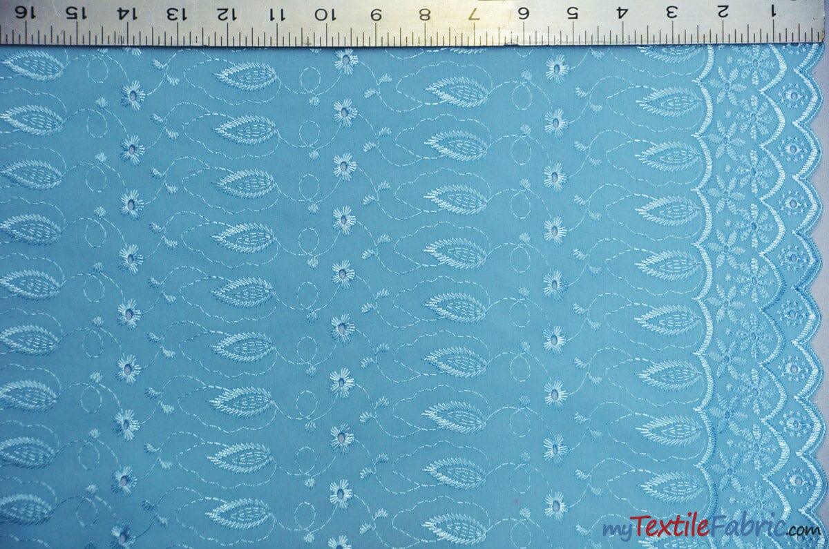 Polyester Cotton Eyelet Embroidery | Double Sided Border | 45" Wide | Multiple Colors | Fabric mytextilefabric Yards Baby Blue