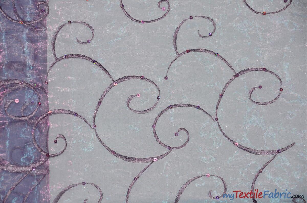 Ferial Organza Embroidery Fabric | Embroidered Floral Sheer with Sequins Embellishment | 54" Wide | Multiple Colors | Fabric mytextilefabric Yards Barney