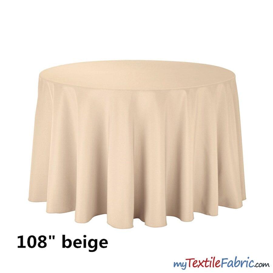 108" Round Polyester Seamless Tablecloth | Sold by Single Piece or Wholesale Box | Fabric mytextilefabric By Piece Beige
