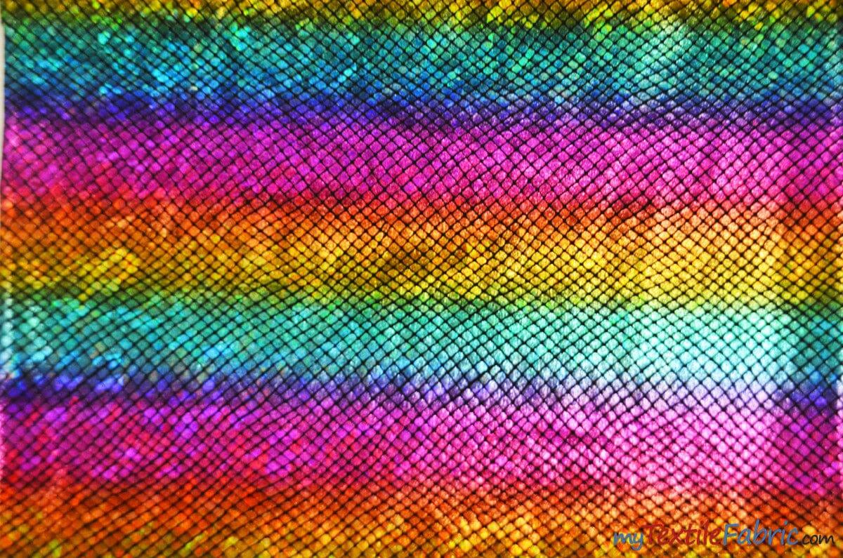 4 Way Stretch Dancewear Fabric | Metallic Snake Hologram Spandex | 58/60" Wide | Multiple Colors | Fabric mytextilefabric Yards Black Multi Color