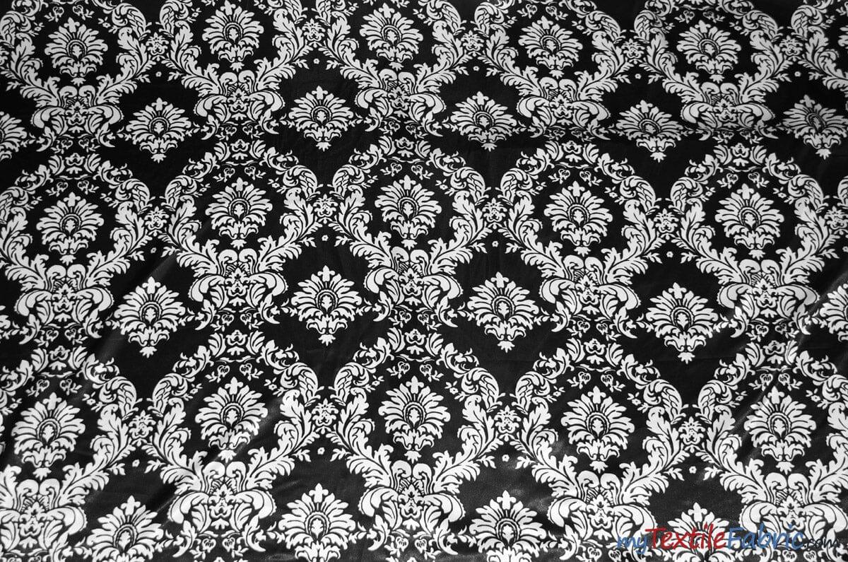 Damask Satin Fabric | Silky Soft Satin Damask Charmeuse Fabric | 60" Wide | Fabric mytextilefabric Yards Black White Damask