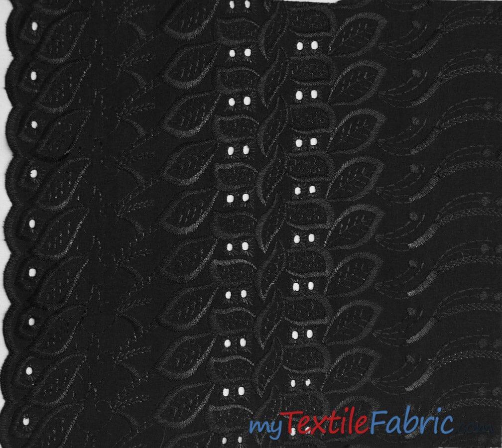 Polyester Cotton Eyelet Embroidery | One Side Scallop | 45" Wide | Multiple Colors | Fabric mytextilefabric Yards Black
