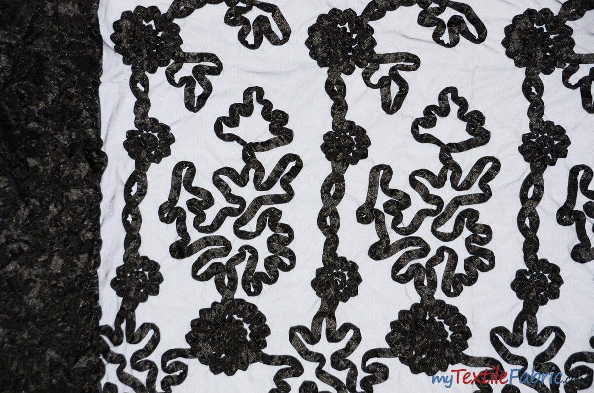 Luxury Organza Embroidery Fabric | Embroidered Ribbon Organza | 54" Wide | Multiple Colors | Fabric mytextilefabric Yards Black