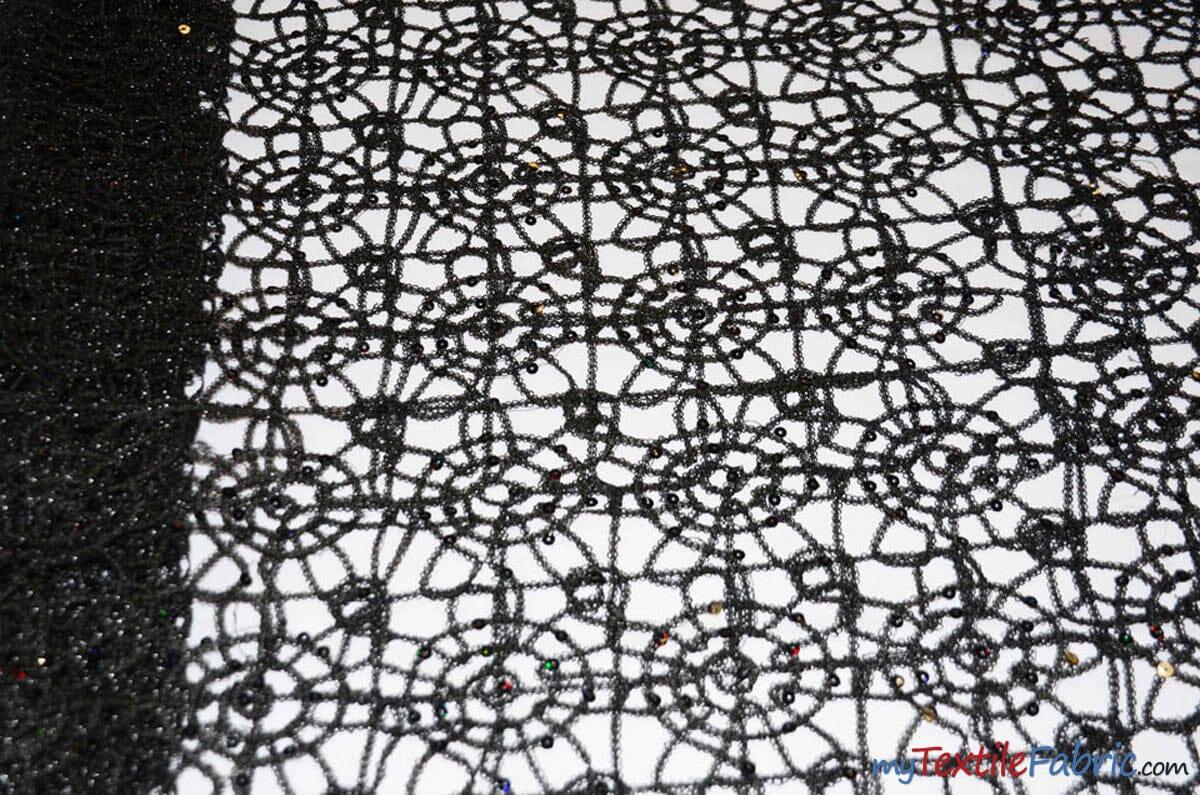 Open Weave Chain Chemical Lace Fabric | 50" Wide | 10 Colors | Fabric mytextilefabric Yards Black