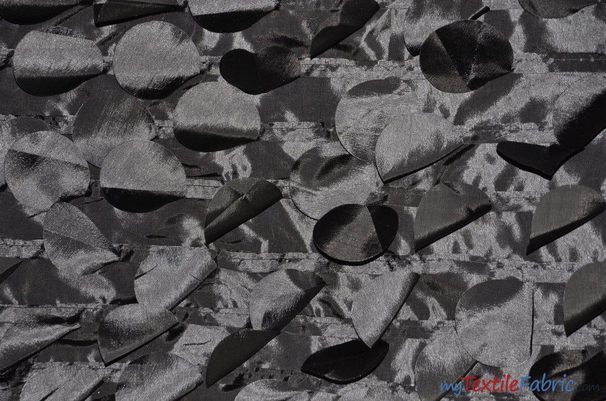 Petal Taffeta Fabric | Hanging Round Petal Taffeta | 57" Wide | Multiple Colors Fabric mytextilefabric Yards Black