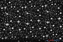 Load image into Gallery viewer, Shooting Star Foil Organza Fabric| 60&quot; Wide | Sheer Organza with Foil Silver Metallic Star | Decor, Overlays, Accents, Dresses, Apparel | Fabric mytextilefabric Yards Black 
