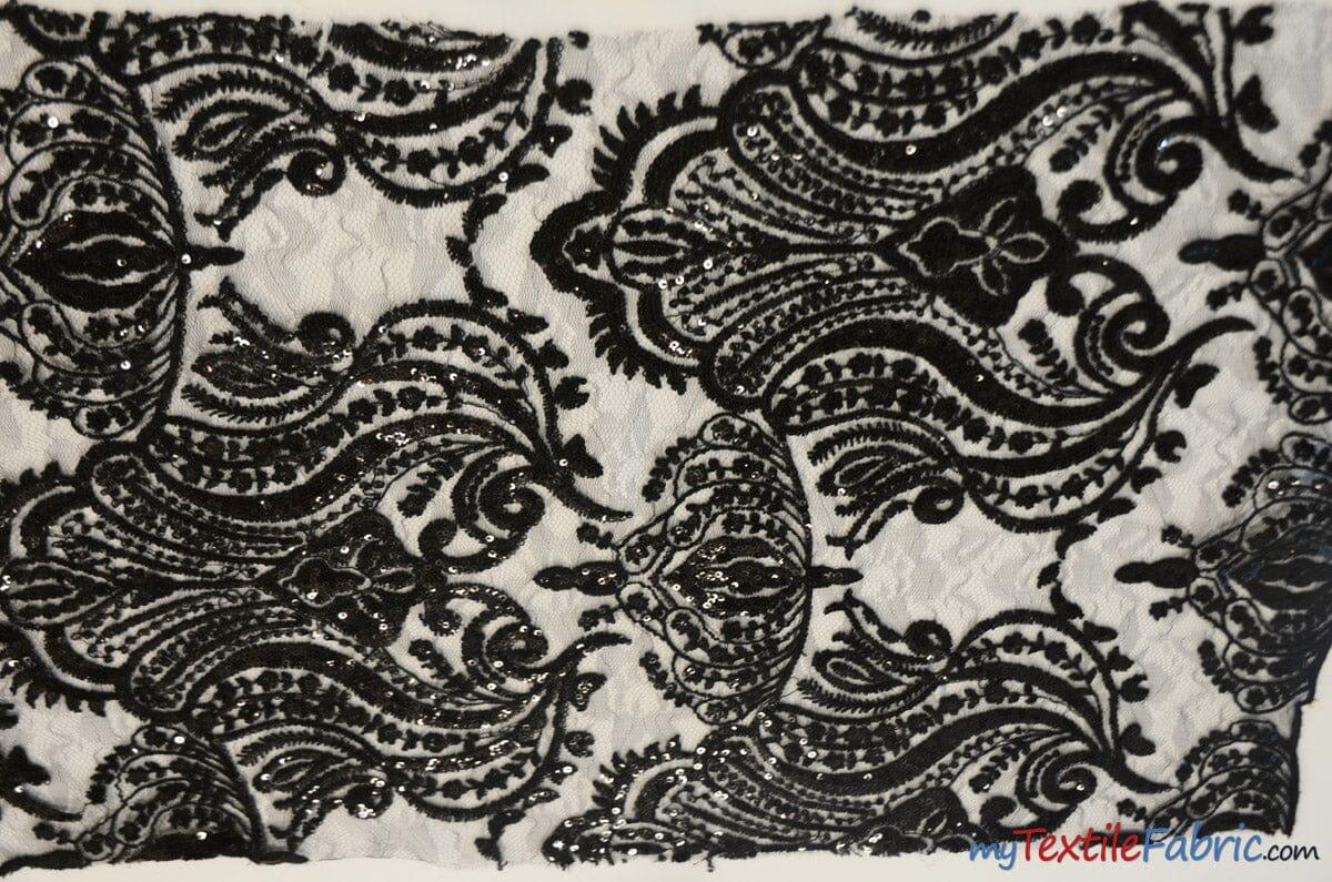 Medallion Bridal Lace | Sequins Damask Embroidery | 52" Wide | Lace Wedding Dress | Sequins Lace Fabric | Fabric mytextilefabric Yards Black