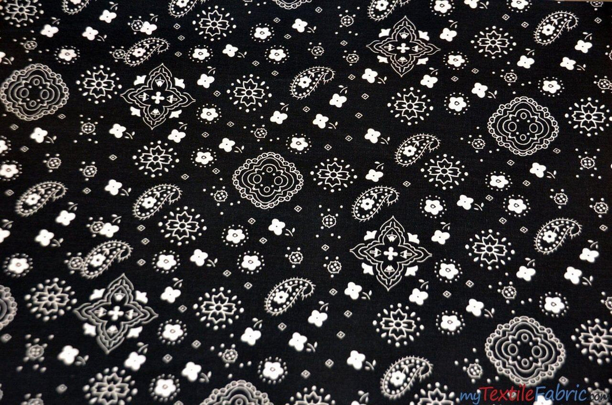 Bandana Cotton Print | Bandanna Fabric | 58/60" Wide | Multiple Colors | Fabric mytextilefabric Yards Black