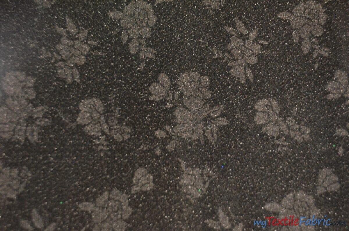 Embossed Floral Lurex Fabric | Tinsel Metallic Fabric | 54" Wide | 3 Colors | Fabric mytextilefabric Yards Black