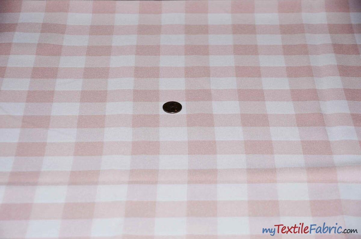 Gingham Checkered Fabric | Polyester Picnic Checkers | 1" x 1" | 60" Wide | Tablecloths, Curtains, Drapery, Events, Apparel | Fabric mytextilefabric Yards Blush Pink White